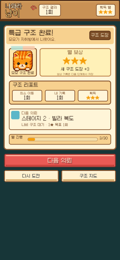Cat Rescue 결과 보상 화면